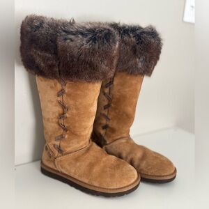 UGG women’s Rosana suede and shearling knee boots color Chestnut size 6